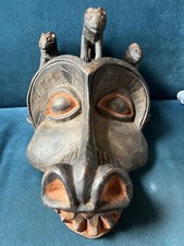 African Large Tribal Art Wooden Carved Mask Hyenas Ape Like X-Large