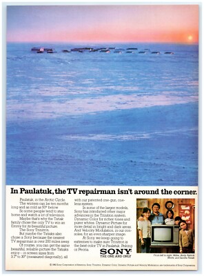 1983 Sony Trinitron TV Print Ad, Paulatuk Artic Circle Tatiak Family Repairman