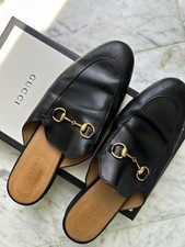 Gucci Princetown Mules Black Leather Horsebit Size 39, Preowned
