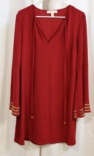 Michael Kors Embellished Bell Sleeve Shift Dress Maroon Size Medium