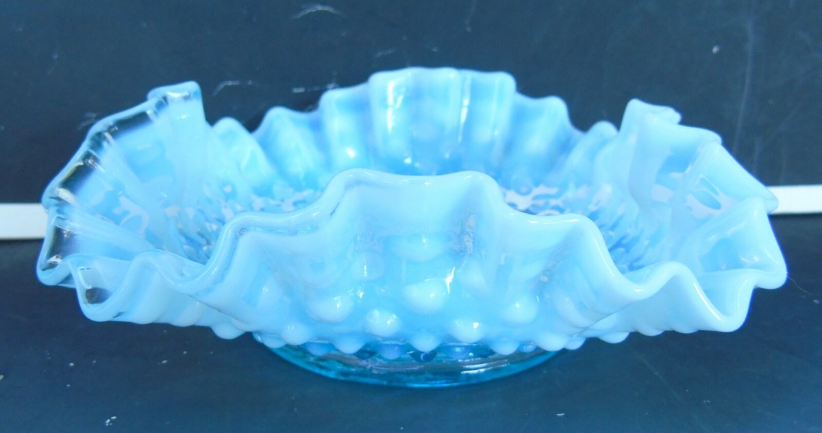 '50~'60 フェントン Fenton Blue Hobnail 美品 Vintage Fenton Blue Opalescent Hobnail Ruffled 4 1/4