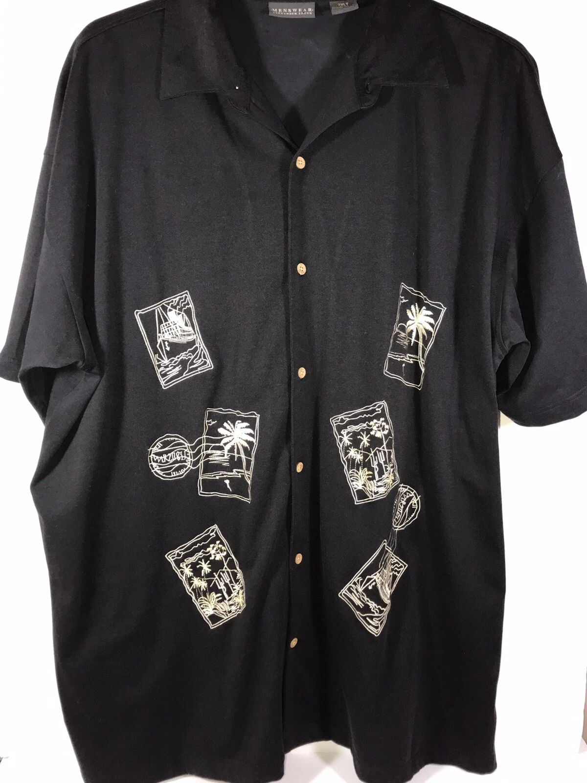 Menswear alexander lloyd 2xl TALL mens black Palm Trees short sleeve shirt