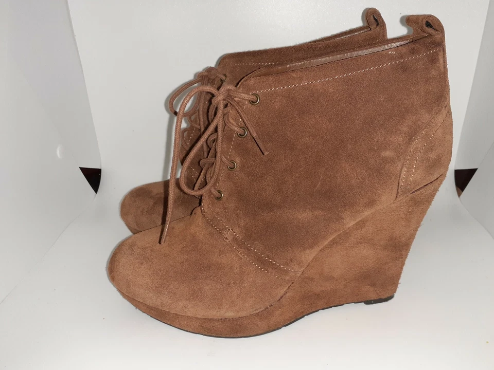 Jessica Simpson Cyntia Botines de Cuña al Tobillo Tacones Con Cordones Gamuza Marrón EE. UU. 8M UE 38 Foto 2 de 4