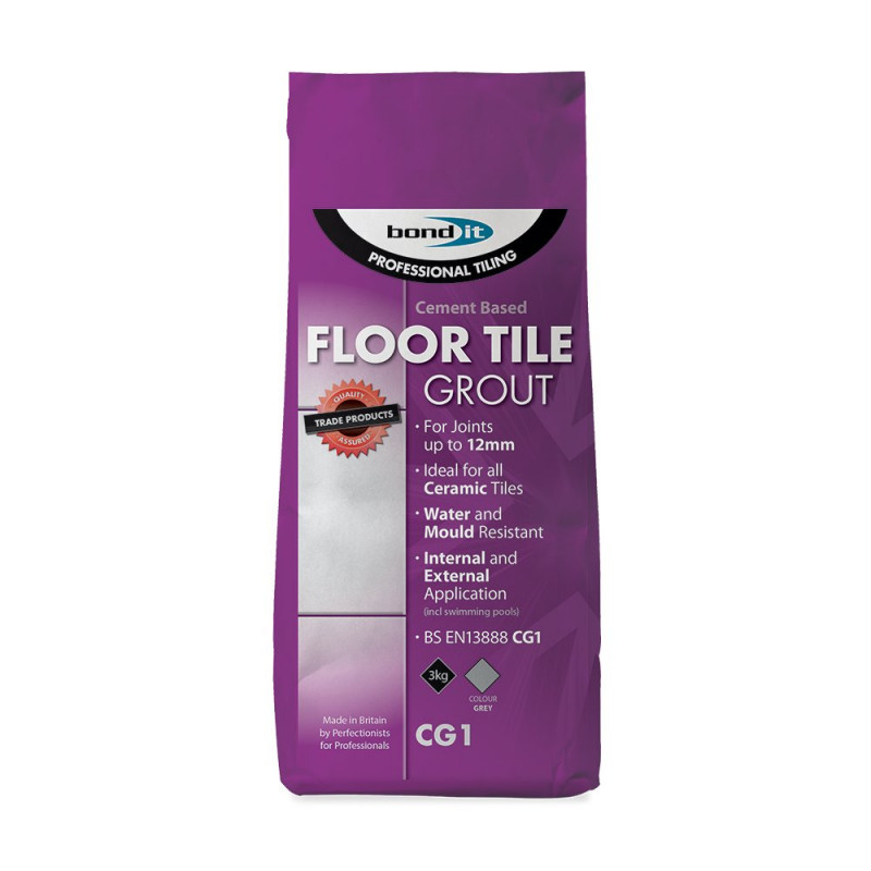 Bond It Cement Based Ceramic Floor Tile Grout Grey 3Kg for Gaps up to 12mm CG1