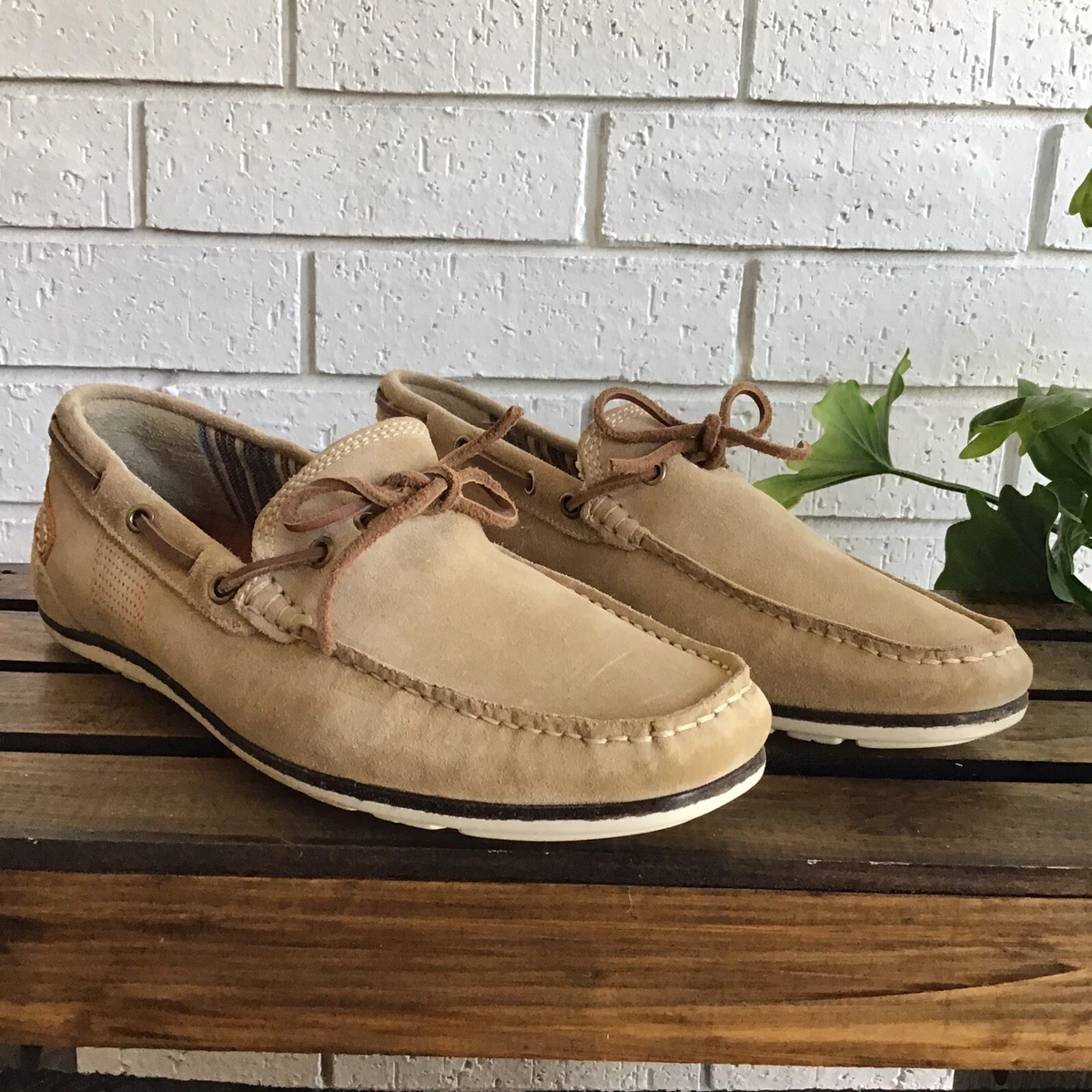 Beige leather shop loafers
