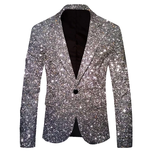 Men's Shiny Long Sleeve Lapel Bling One Button Suit Party Banquet Prom Jacket - Picture 6 of 26