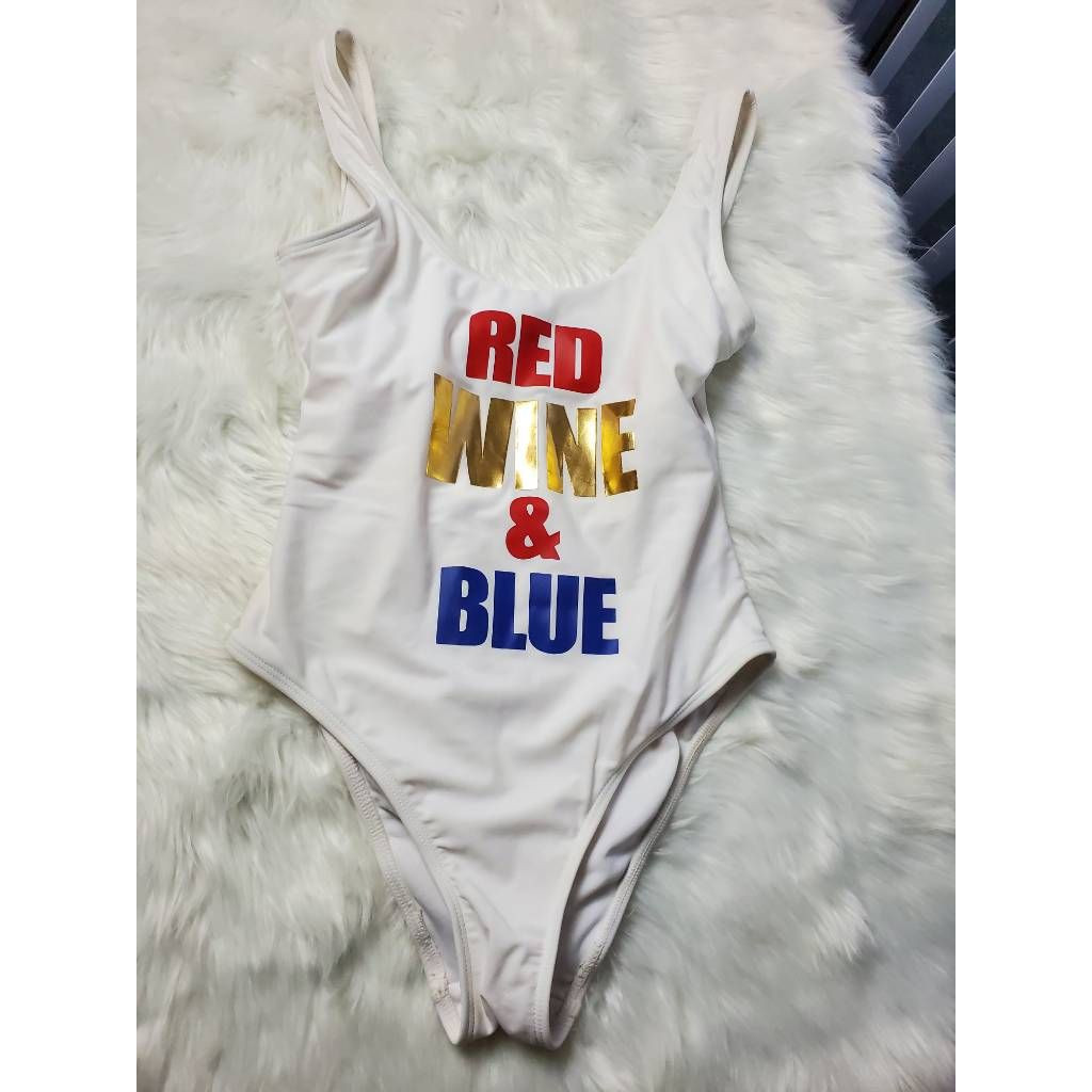 California Waves Womens One Piece Swimsuit White Red Red Wine & Blue Stretch S