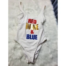 California Waves Womens One Piece Swimsuit White Red Red Wine & Blue Stretch S