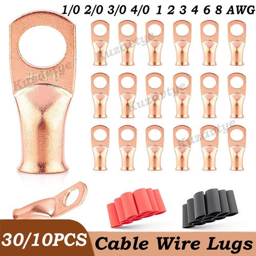30PCS Battery Cable Ends Kit Copper Wire Lugs Eyelets Ring Terminals Connectors - Picture 1 of 47