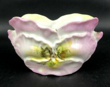 Antique Toothpick Matchstick Holder Porcelain Pansy Flower Petal Vtg Pink Old