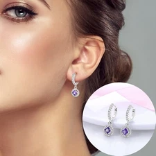 Aritos De Plata Esterlina Para Regalos Damas Aretes Pendiente Morado Lila 