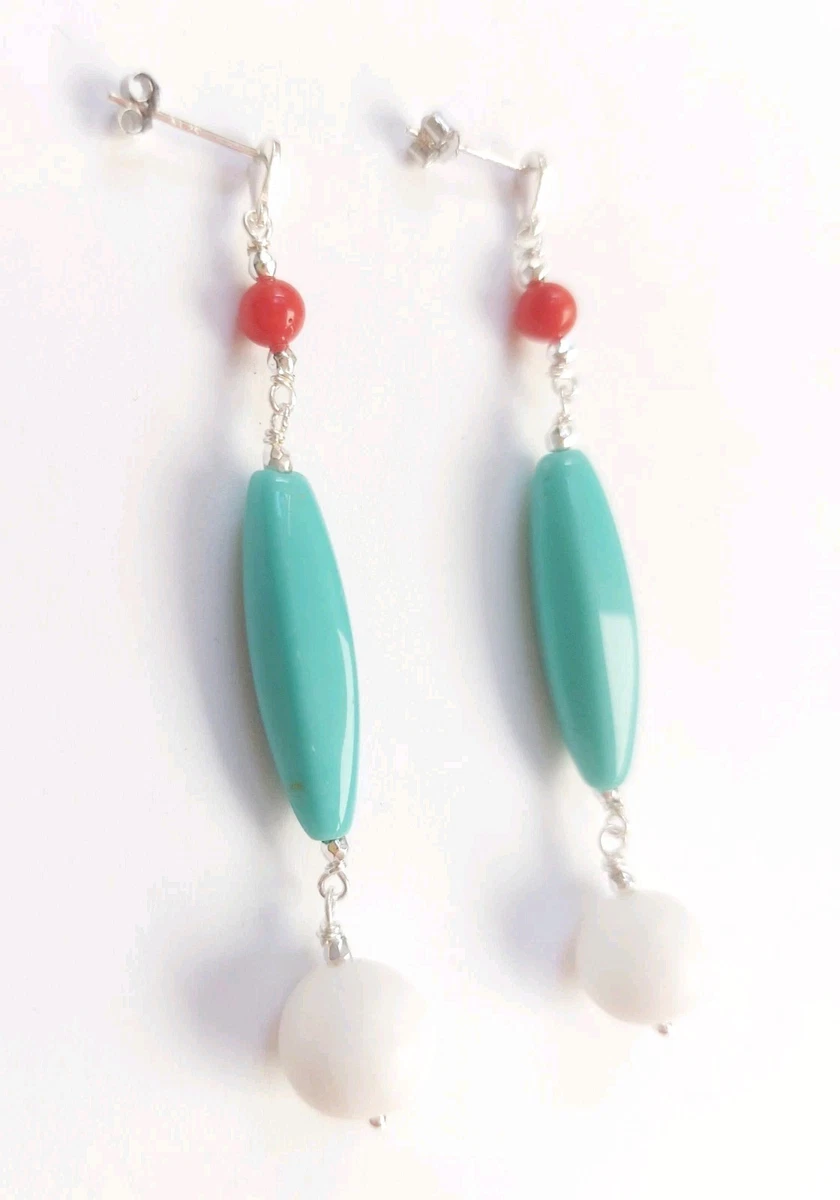 Orecchini Pendenti In Argento 925 Con Turchese Naturale – Forma A Foglia, Colore Blu, Design 170130 - 5