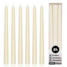KORCCI Ivory Taper Candles 10 Inch - Set of 6 Long Candles, 8 Hours Long Burn...