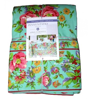 April Cornell Penny's Patio Fabric Tablecloth 60'' x 84'' Turquoise Floral - NEW