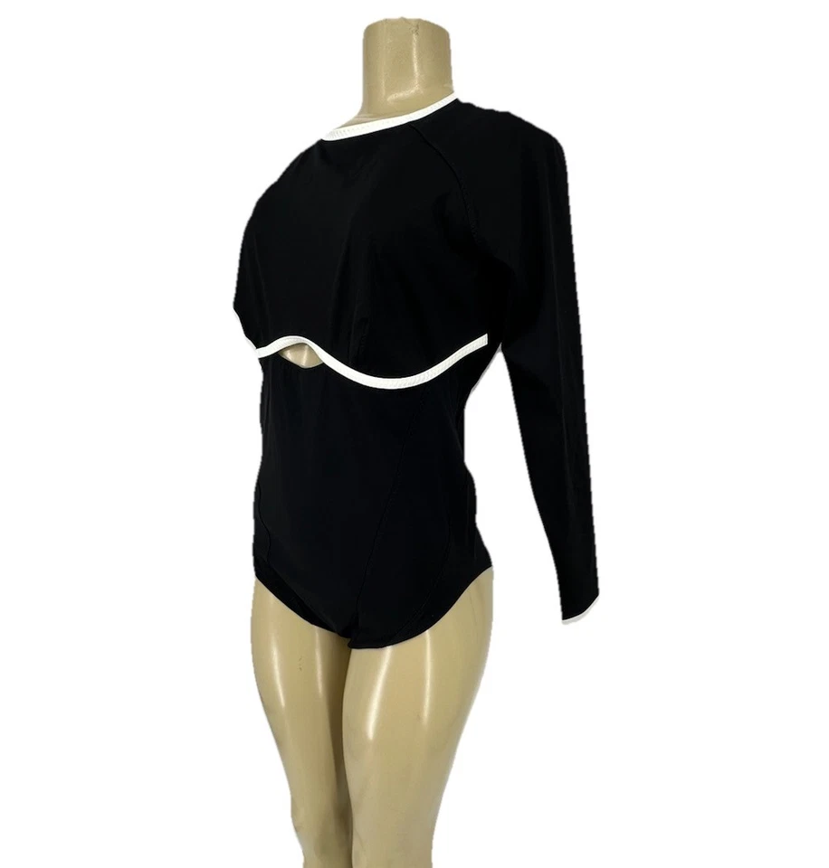 NEW Fabletics Large Offshore Long Sleeve One Piece Swimsuit Black Cutout 1-3 - Image 3 of 4