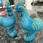 Antique Chinese export porcelain pair Turquoise roosters China Exc Cond Mud — photo 3