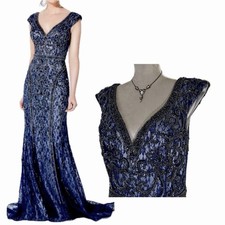 Maxi Vestido MON CHERI IVONNE D 16 Completamente Cuentas SIRENA Tren Azul Encaje Elegante