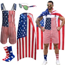 American Flag Overalls Men,4th of July Cape,USA X-Large Red/White and Blue