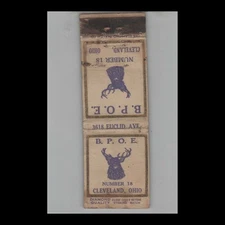 1930s Matchbook Cover Diamond Quality B.P.O.E. Elks Club Number 18 Cleveland, OH