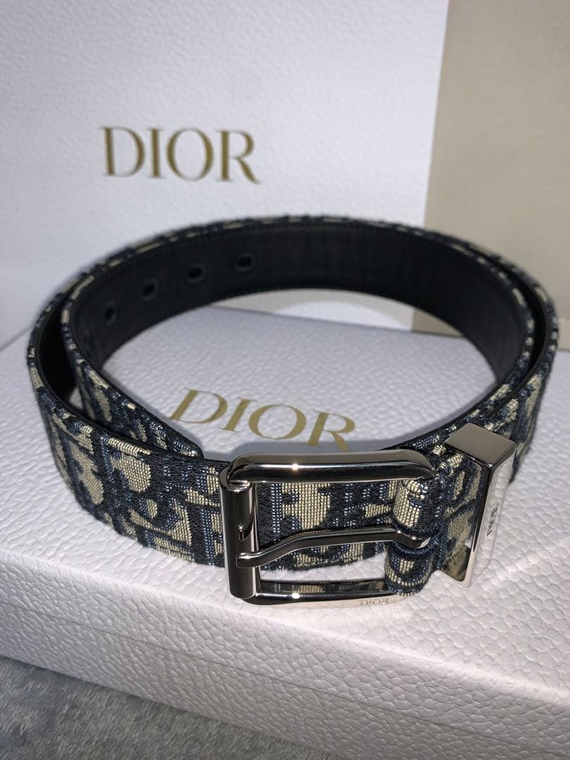 DIOR Oblique Jacquard & Grained Calfskin belt Size 90 | eBay