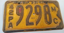 1942 Pennsylvania Motorcycle License Plate Pa Penna Indian Harley 