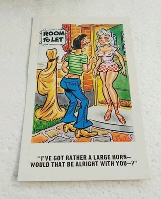 Freche Postkarte am Meer Vintage Sunny Pedro Comic Humor 1960er habe ein großes Horn!