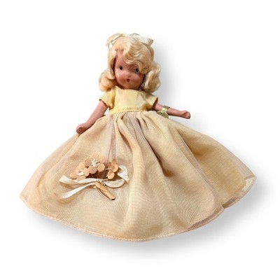 Vintage Nancy Ann Storybook Bisque Doll, No 90 Spring, Blonde 5.25'', Beige Dress