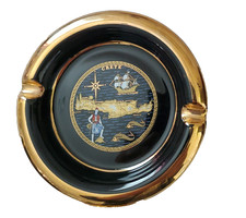 Greek Ashtray Cigarette Holder Black 24K Gold Handmade Thassos Greece VTG