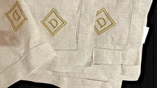 Pottery Barn Set of 10 Linen Napkins Square 14" Gold D Monogram Hemstitch