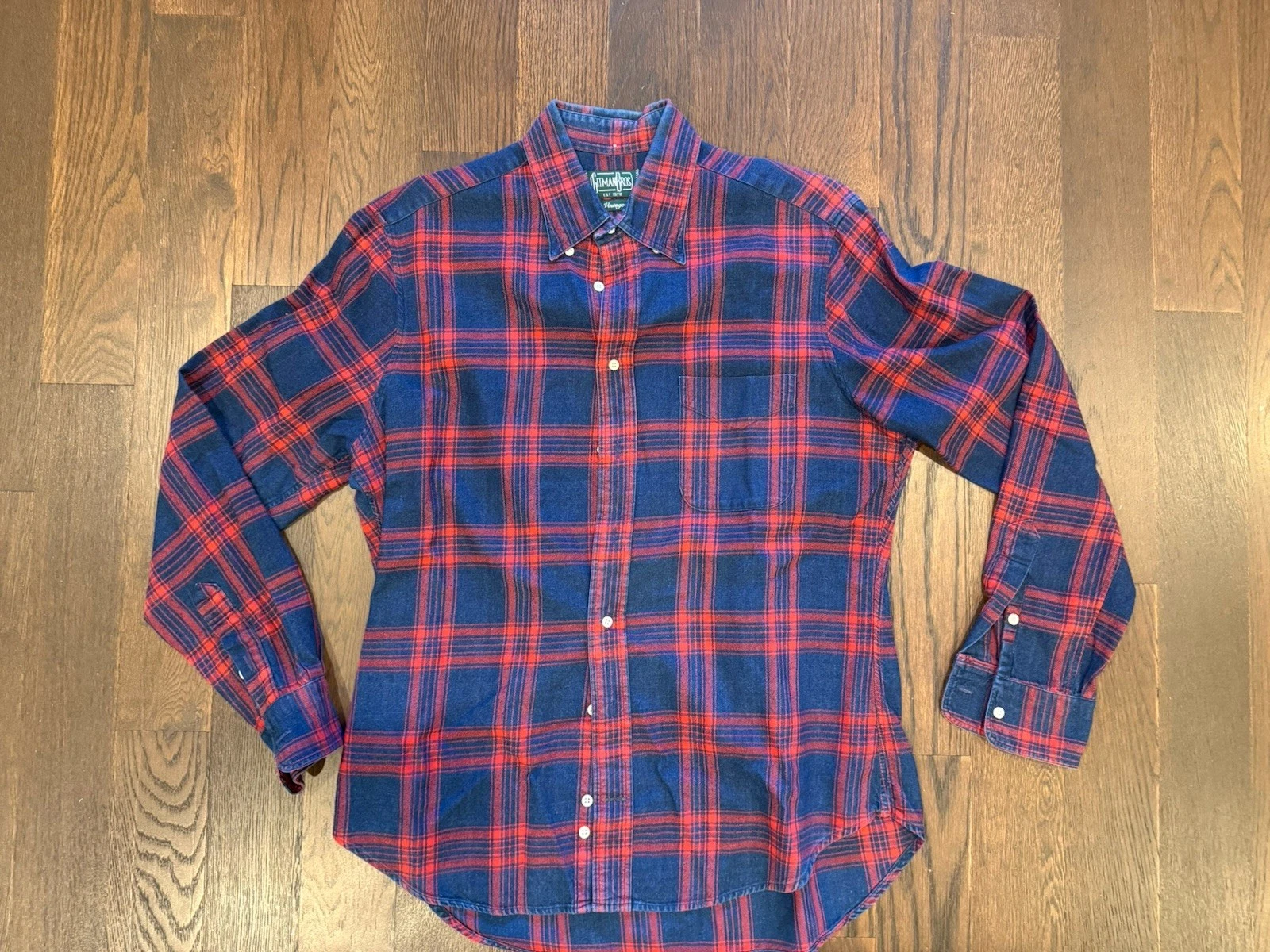 Gitman Vintage Navy Blue And Red Plaid Size Large Flannel Button Down Shirt