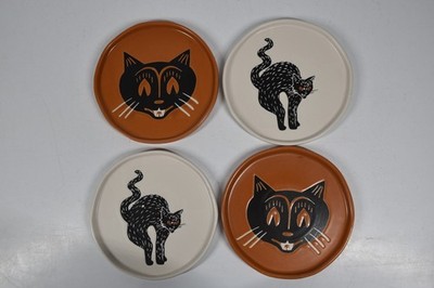 4 Target Threshold Appetizer Plates Black Retro Cat Halloween MCM Inspired
