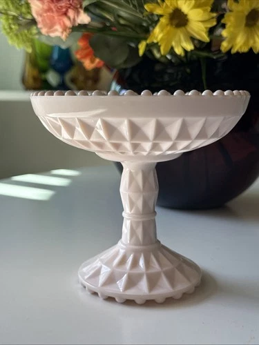 Vintage Jeannette "Windsor" Compote Mid-Century 1950’s Shell Pink Milk Glass