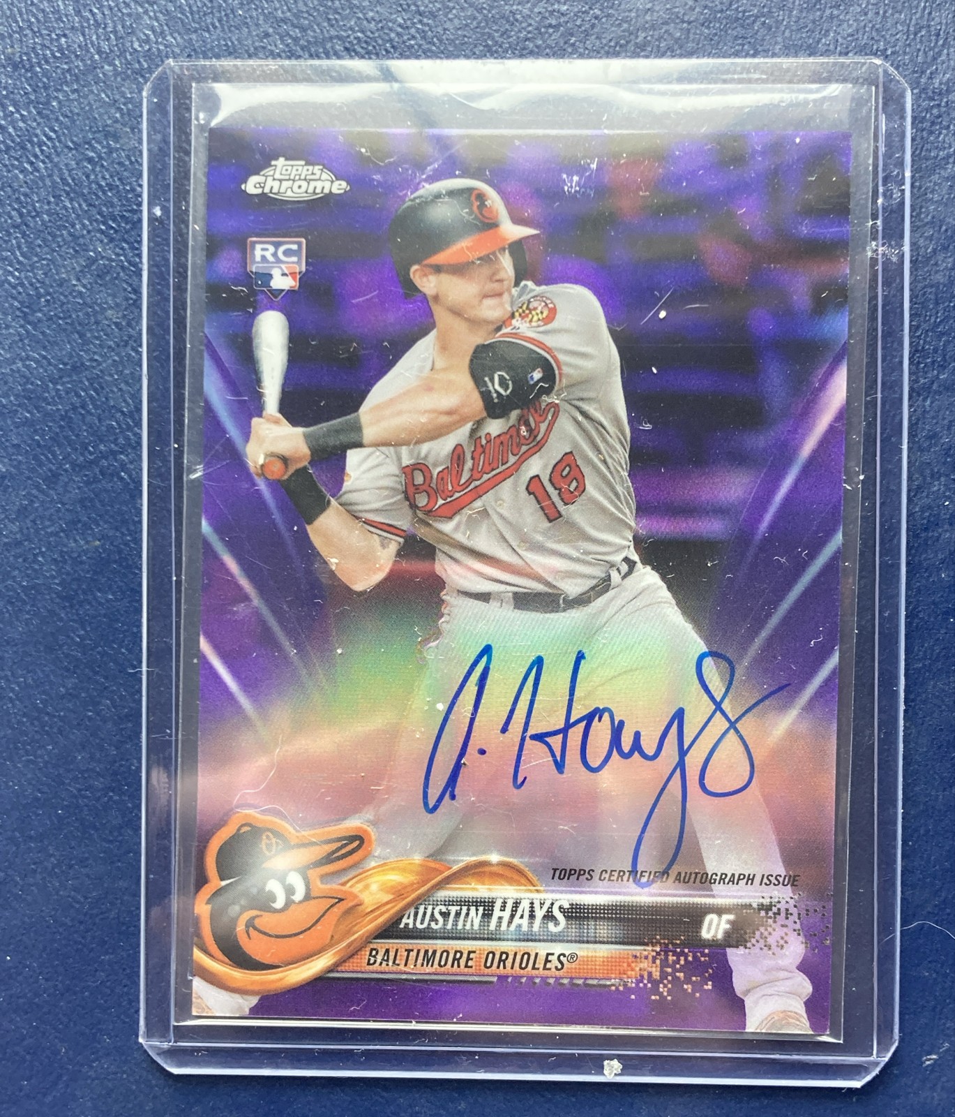 2018 Topps Chrome Rookie Autograph Austin Hays #RA-AH Purple Refractor 218/250