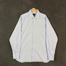 Ermenegildo Zegna Shirt Mens 18 Blue Check Spread Collar Formal Long Sleeve