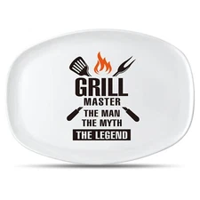 Man Grill Platter Gift Dad Bbq Serving Tray Plate White Oval Serving Dishes Boyf