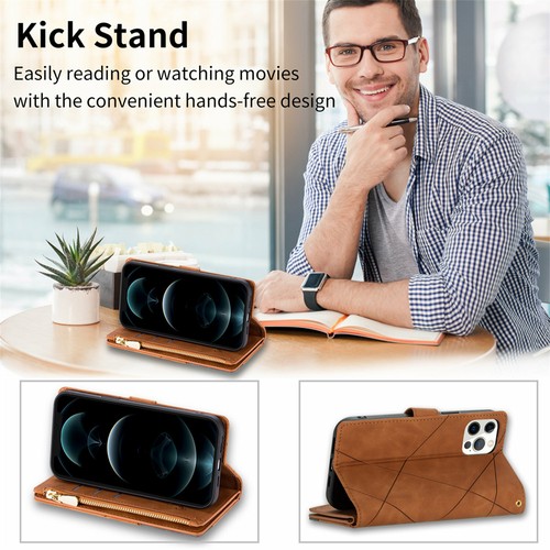 For iPhone 15 14 13 12 11 Pro Max 8 XR XS Case Leather Wallet Flip Zipper Cover - Picture 9 of 52
