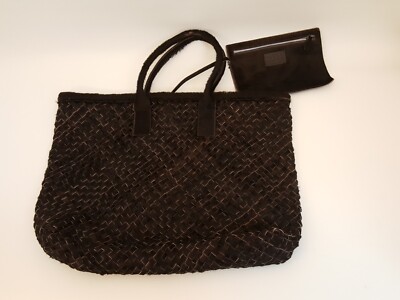 Falor genuine leather pony hair woven tote bag Italy purse + inner clutch wallet