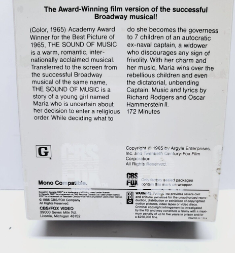 The Sound of Music (2 Box Set -1986 Julie Andrews) Watermarked CBS FOX VIDEO VHS - Picture 3 of 3