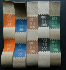 500 Mixed $25 50 100 200 250 Money Self-Sealing Straps Brown Saw Currency Bands 
