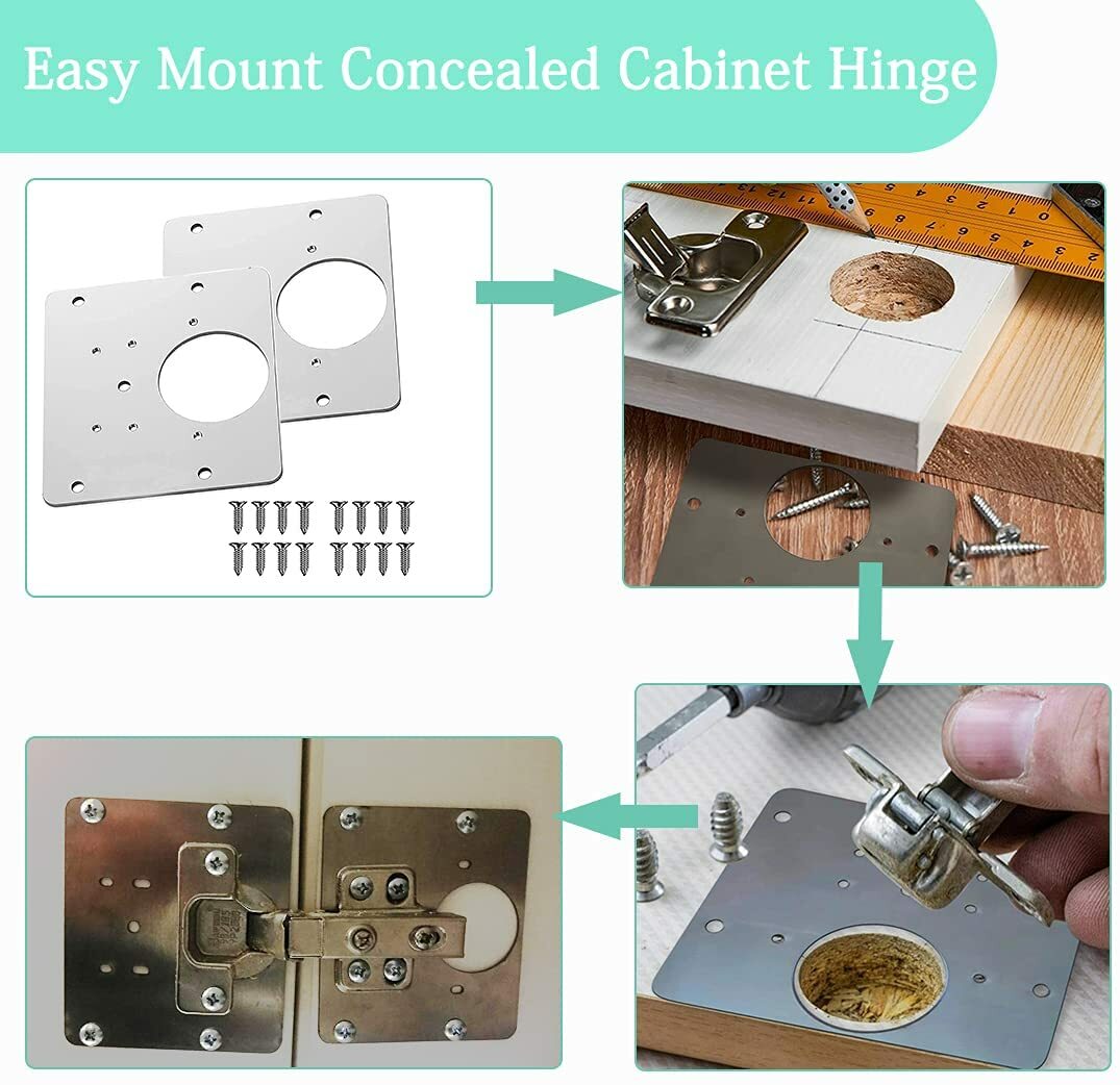 12× Cupboard Door Hinge Repair Kit Plate & Fixing Screws for Kitchen