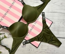 Victoria s Secret Shine Strap Smooth Push-Up Bra Thong Set Woodland Green