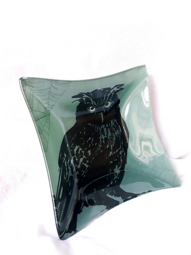 NUOVO piatto portagioie in vetro quadrato verde - Gufo Teal Halloween TKMaxx Homesense Prima - Foto 2 di 9