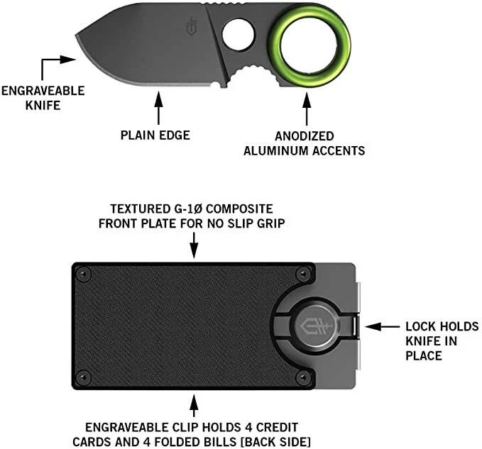 Gerber GDC Hoja Fija Cuchillo Oculto y Clip para Dinero Portatarjetas de Crédito G10 *NUEVO* Foto 3 de 3