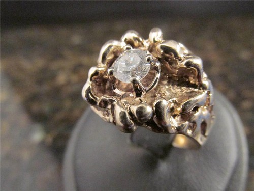 Vintage Retro Solid 14k Yellow Gold And Diamond Gold Nugget Ring Sz 10.25 13.8g - Picture 10 of 12