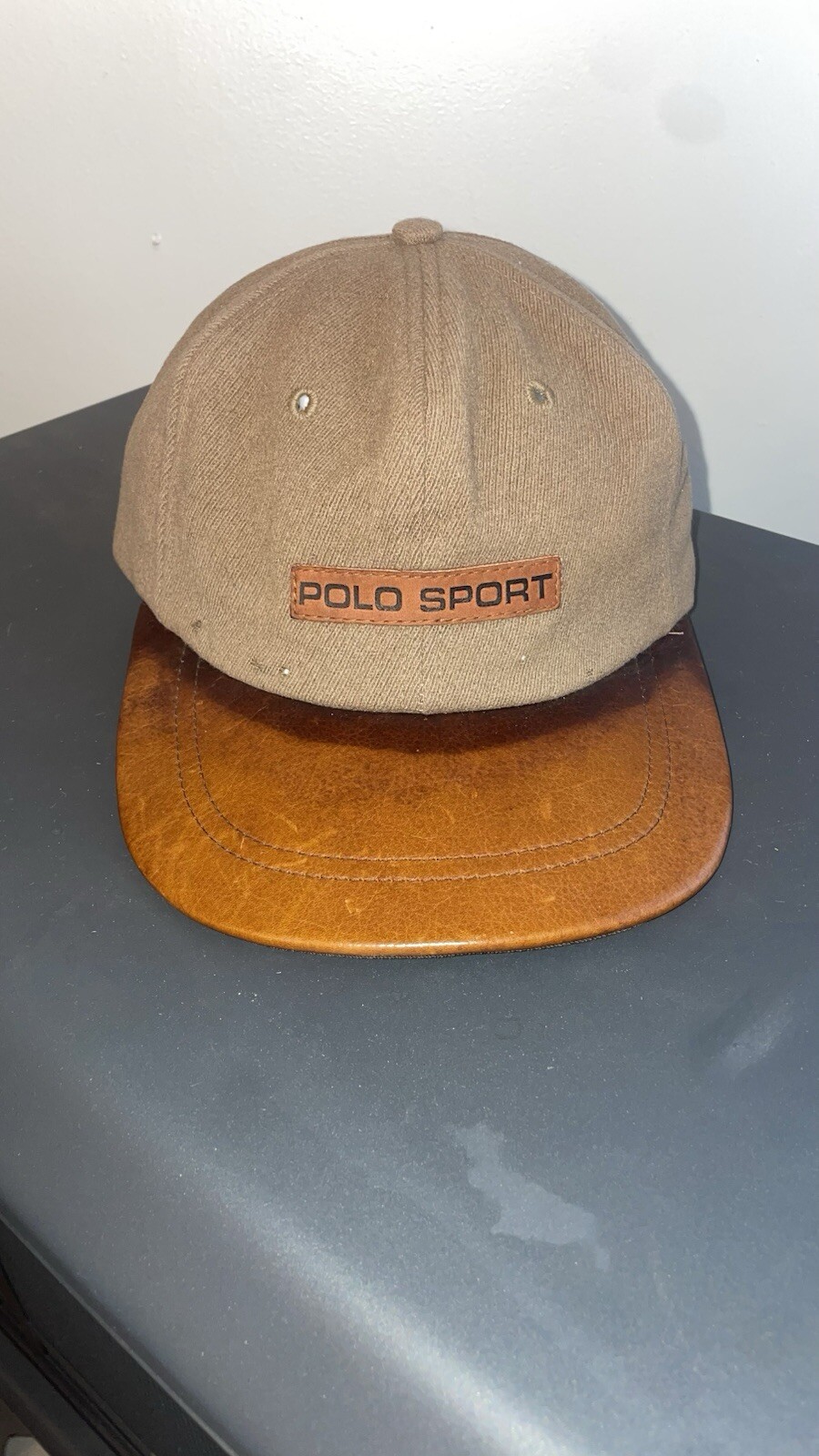 VTG Ralph Lauren Polo Sport Wool and Leather Hat Adjustable Cap 92 93 Stadium ￼