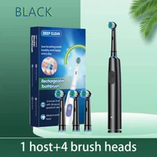 Toothbrush Electric Rechargeable Pro Rotating Brush with 4 Heads Timer 5 Modes