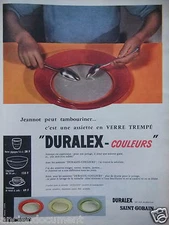 ADVERTISEMENT 1956 DURALEX COLORS TEMPERED GLASS PLATE SAINT-GOBAIN - ADS