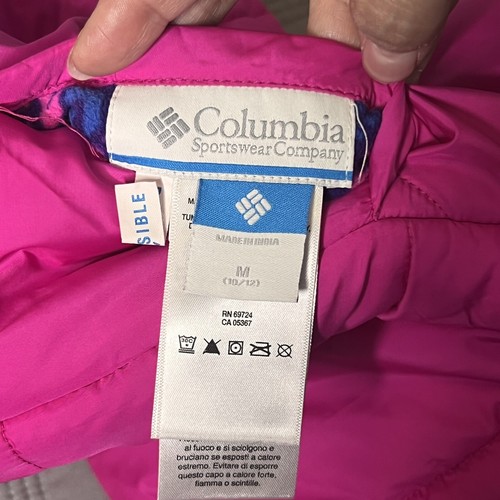 COLUMBIA Reversible Pink Puffer Vest Full Zip Pockets Girls Size M 10 12 - Picture 4 of 10