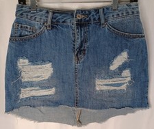 Vanilla Star Mini Skirt Size 3 Blue Medium Washed Denim Distressed