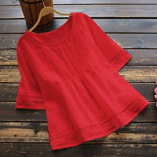 Womens Floral Lace Tunic Tops Blouse Ladies Baggy Casual T-Shirt Plus Size 6-20 - Picture 73 of 84